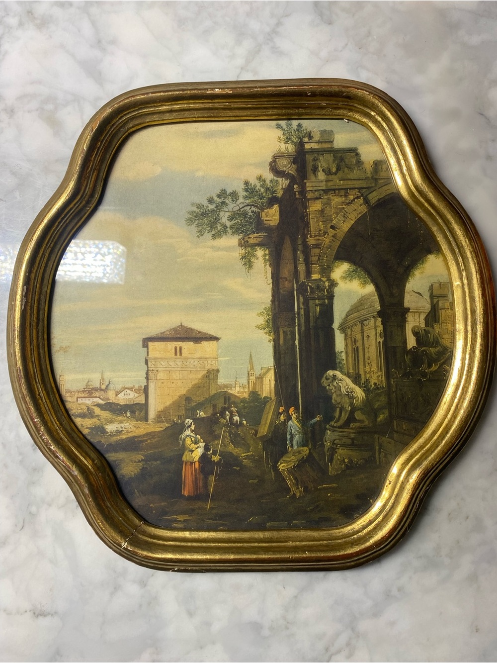 CANALETTO LANDSCAPE FLORENTIA HAND MADE IN ITALY GILT GOLD FRAMED WALL ART